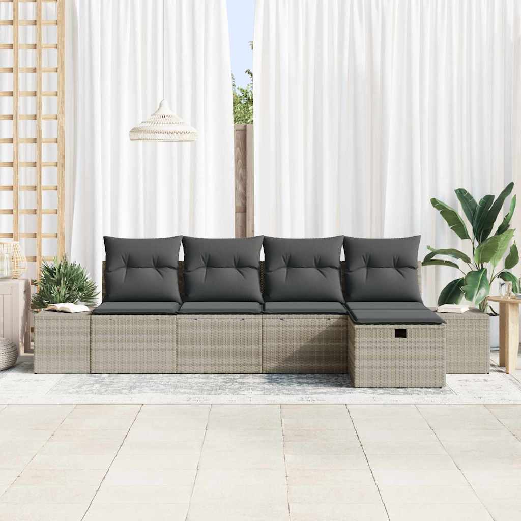 Garten-Sofa-Set 5 pcs Hellgrau 55 x 62 x 69 cm Poly Rattan